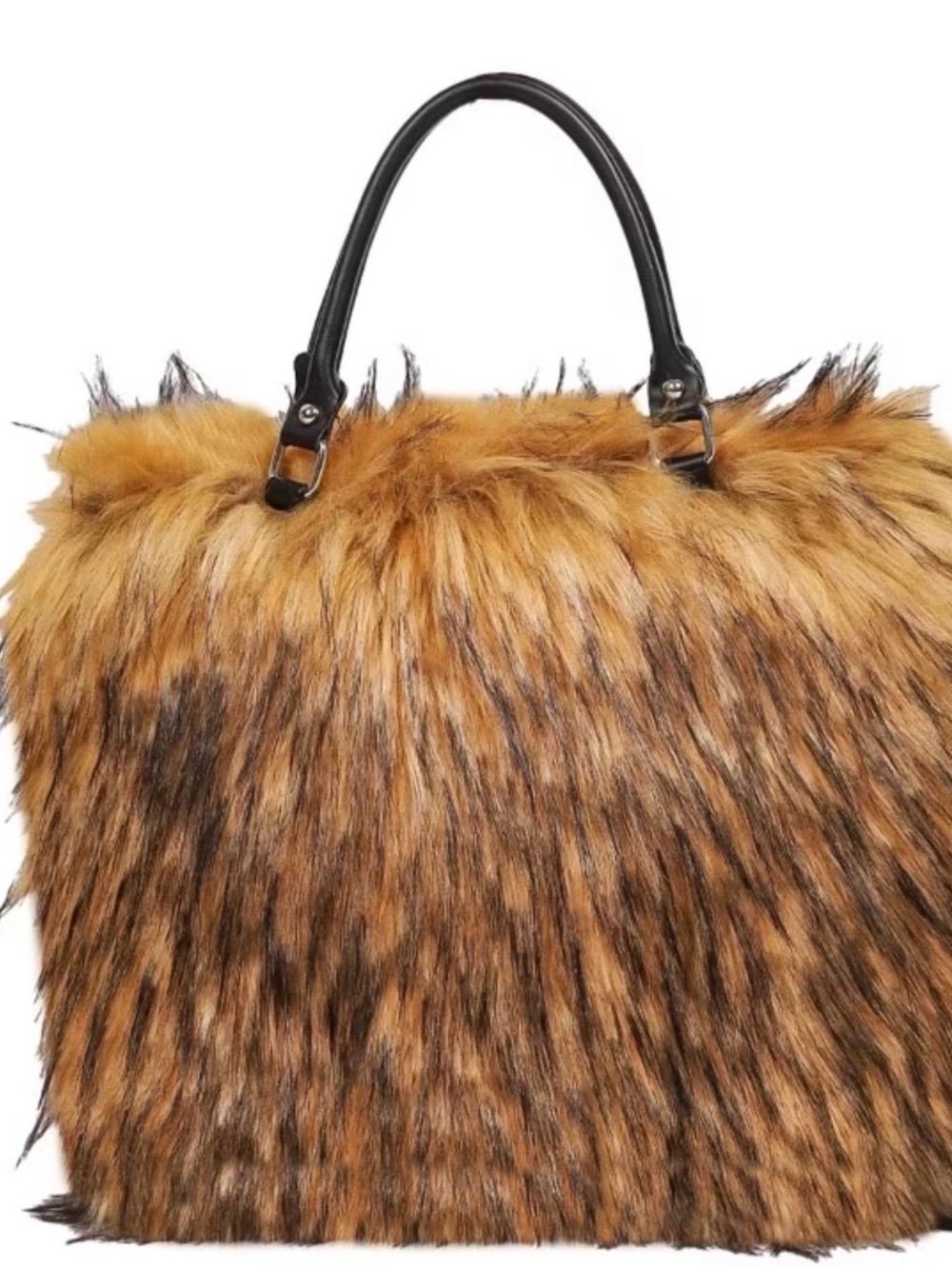 Faux Fur Tote Bag in Amber Brown - Women Bags